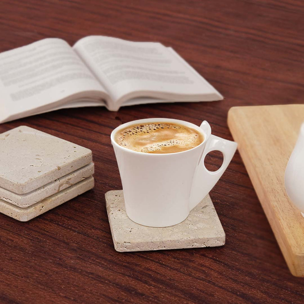 Travertine Square Coasters for Coffee Mug & Home Décor -Coasters Set of 6 for Bar Décor