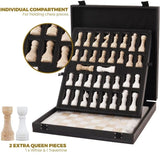 Marble White and Travertine Chess Set with Storage Box 12" For 2 Player Games for Adults