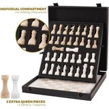 Marble White and Travertine Tournament Chess Set With Storage Box 15" For Board Games for 2 Players