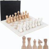 Marble White and Travertine Tournament Chess Set With Storage Box 15" For Board Games for 2 Players