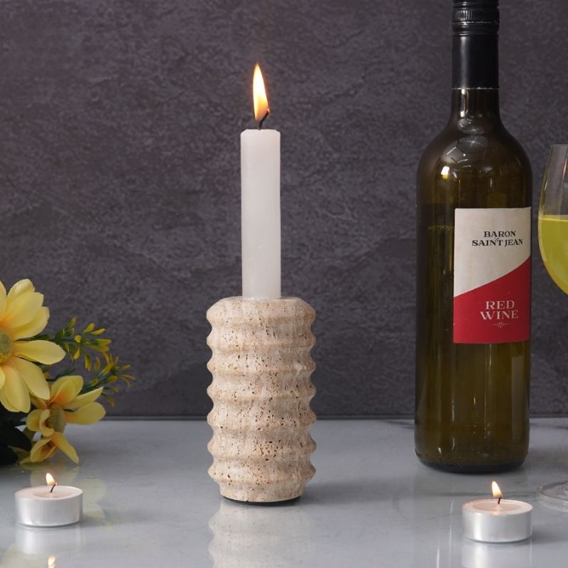 Travertine Candle Holder for Living Room & Room Décor -  Candlestick Holders Dining Table