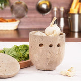 Travertine Garlic Keeper for Storage Container - Garlic Holder Kitchen Counter