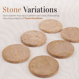 Travertine Round Coasters Set of 6 for Kitchen Home - Coasters for Coffee Table Bar