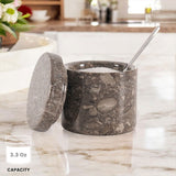 Marble Salt Cellar With Lid And Spoon For Kitchen Dining Table  - Home Décor